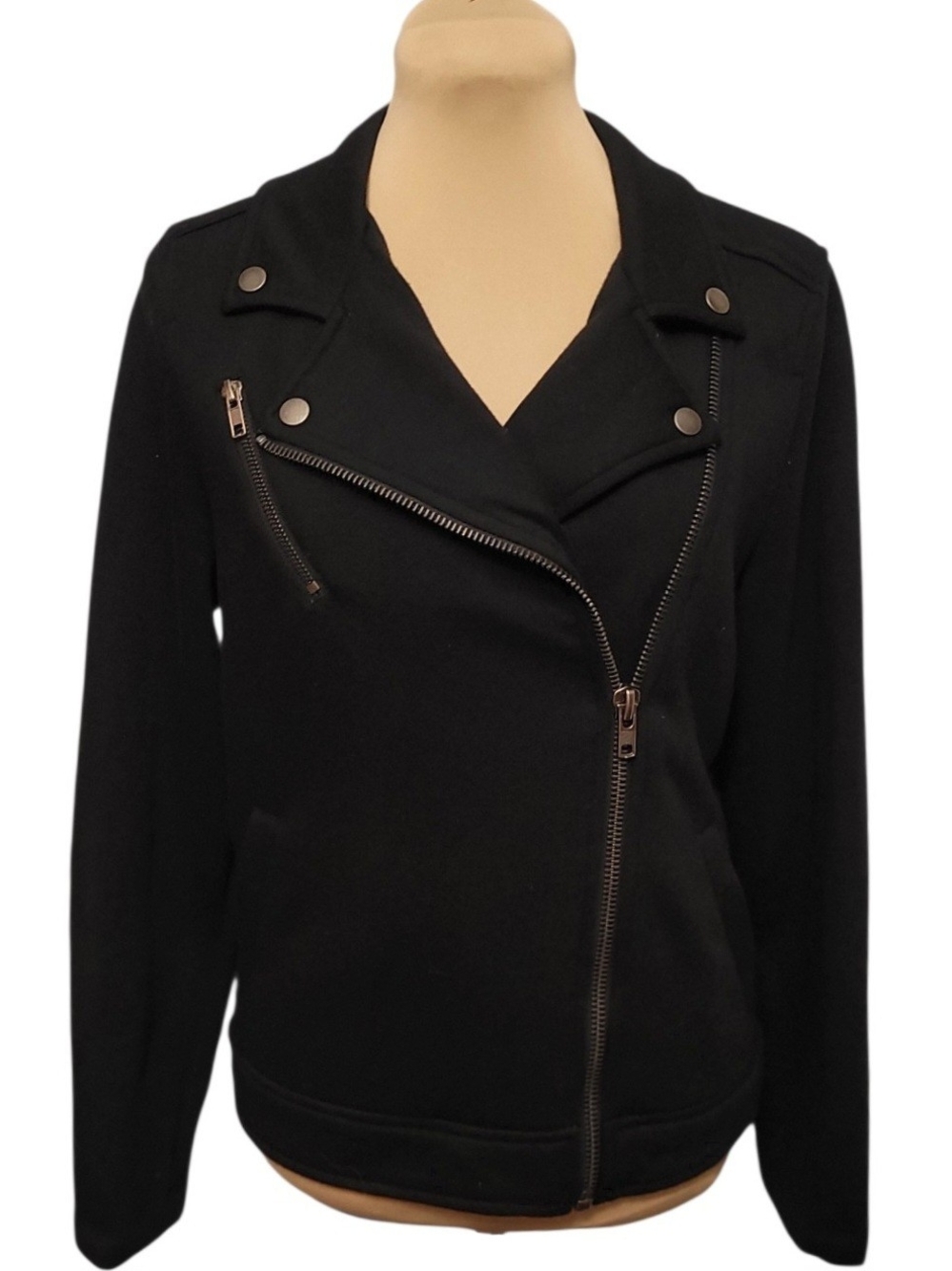 Women's Black Asymmetric Moto Jacket with Zip Detail